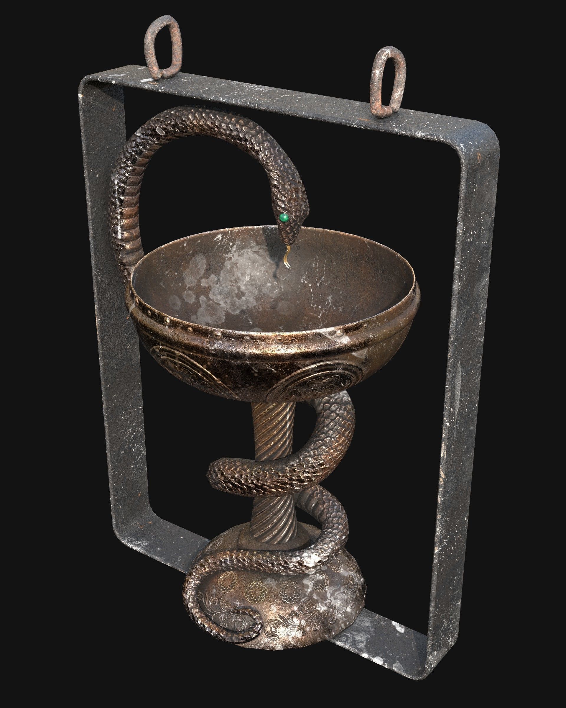 Antique pharmacy sign Bowl of Hygieia Low-poly 3D model_3