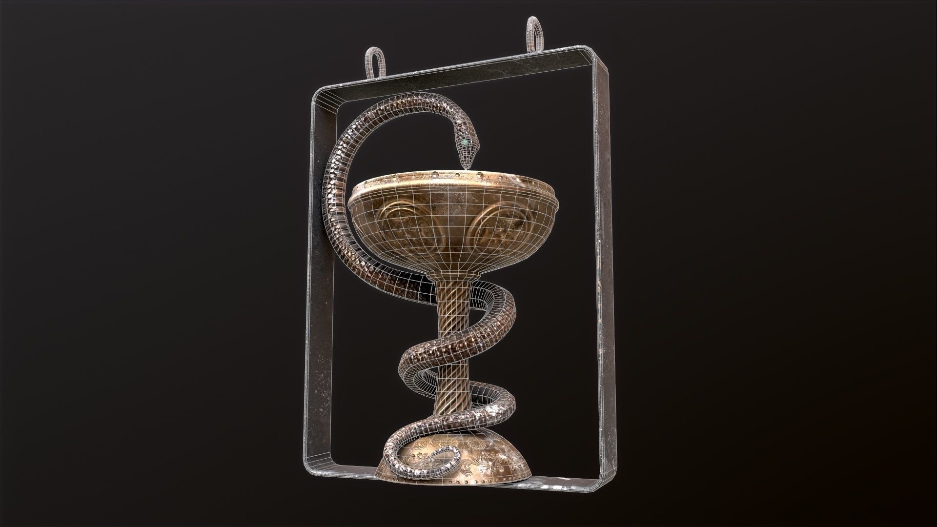 Antique pharmacy sign Bowl of Hygieia Low-poly 3D model_26