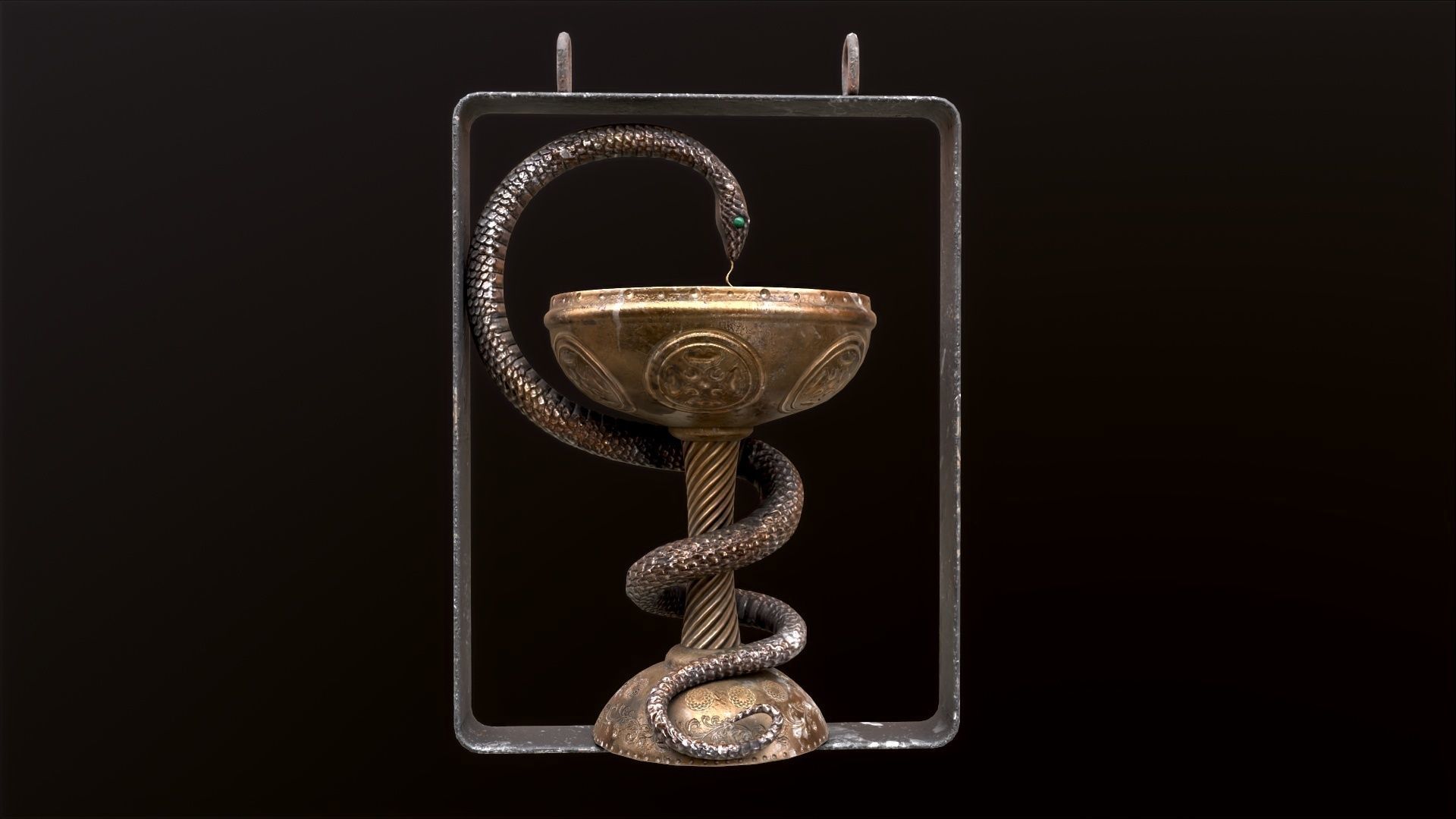 Antique pharmacy sign Bowl of Hygieia Low-poly 3D model_25