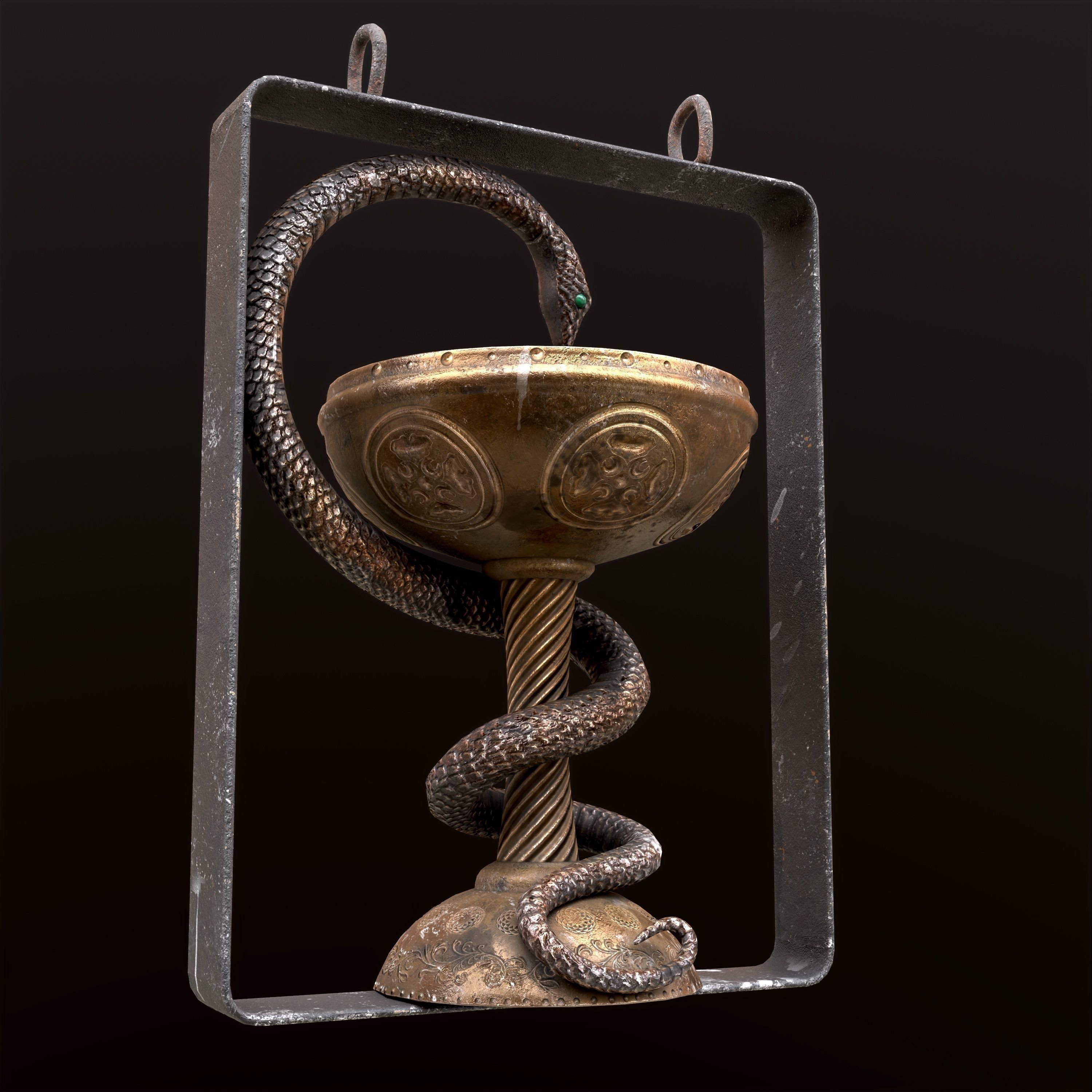 Antique pharmacy sign Bowl of Hygieia Low-poly 3D model_28