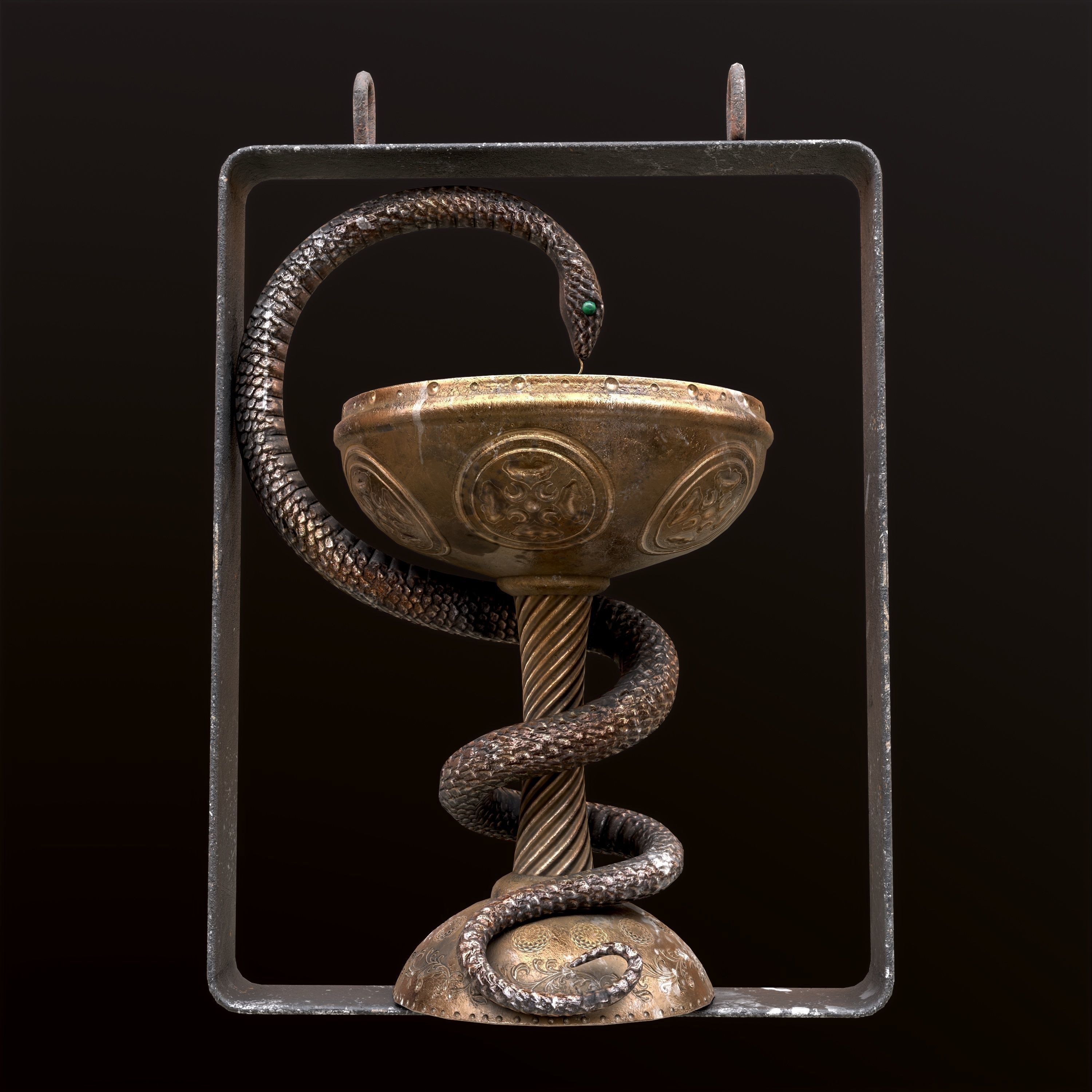 Antique pharmacy sign Bowl of Hygieia Low-poly 3D model_30