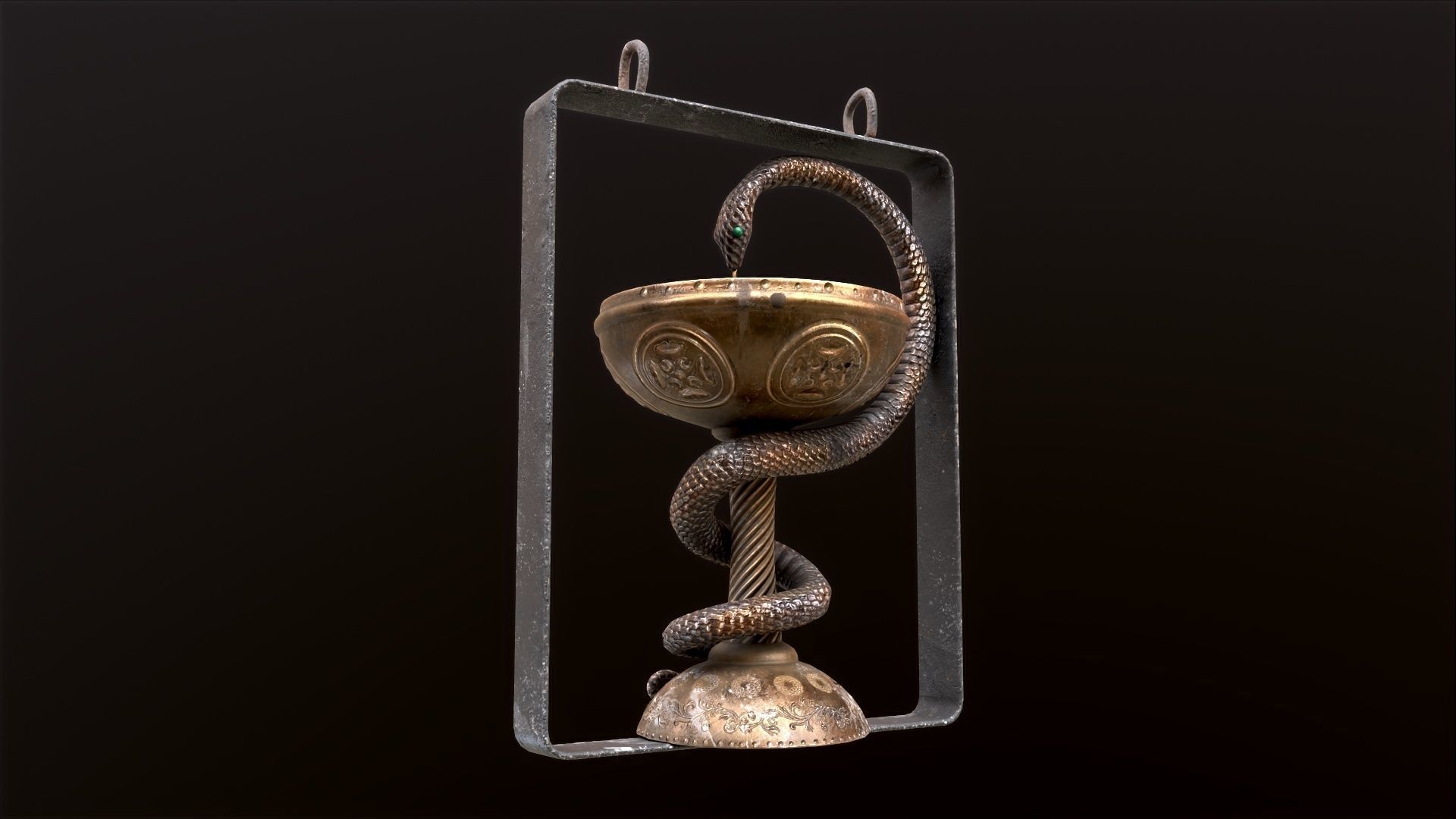 Antique pharmacy sign Bowl of Hygieia Low-poly 3D model_18