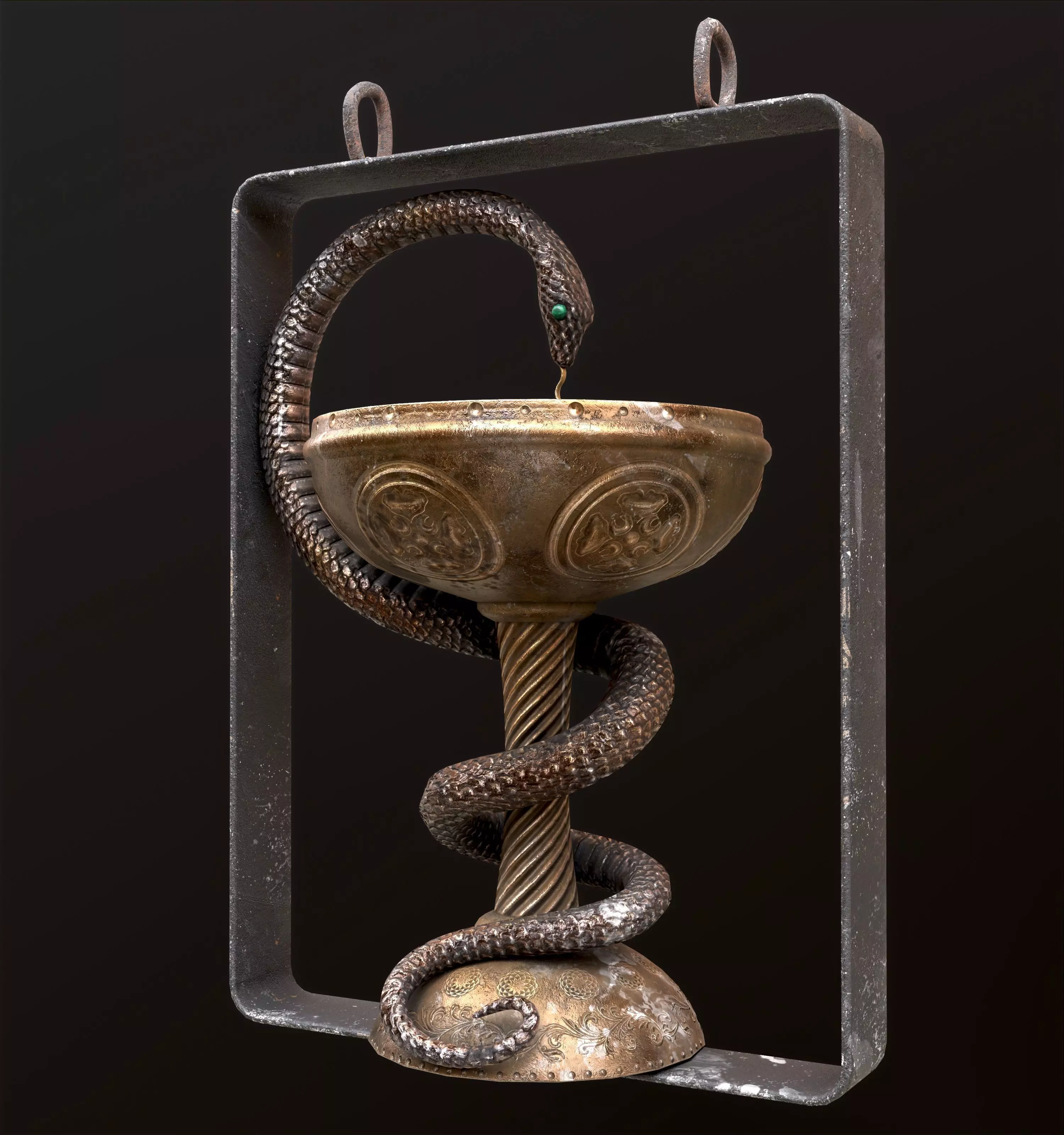 Antique pharmacy sign Bowl of Hygieia Low-poly 3D model_0