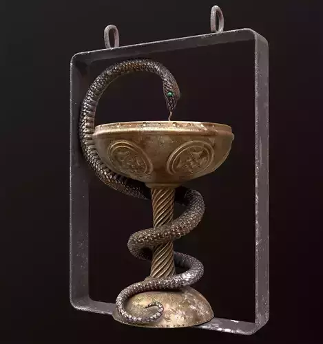 Antique pharmacy sign Bowl of Hygieia Low-poly 3D model