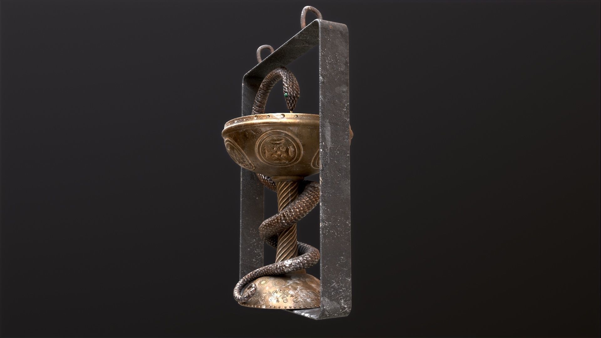 Antique pharmacy sign Bowl of Hygieia Low-poly 3D model_15