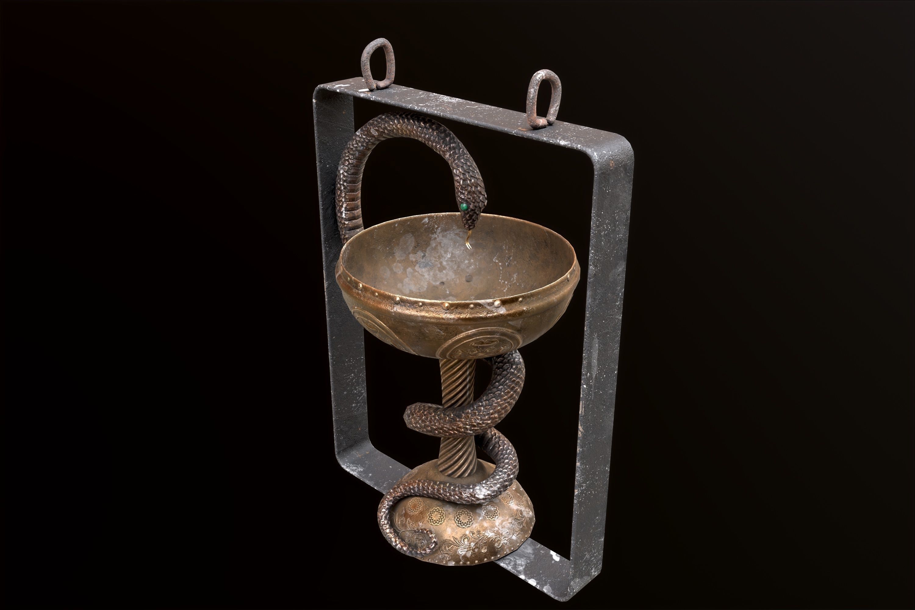 Antique pharmacy sign Bowl of Hygieia Low-poly 3D model_35