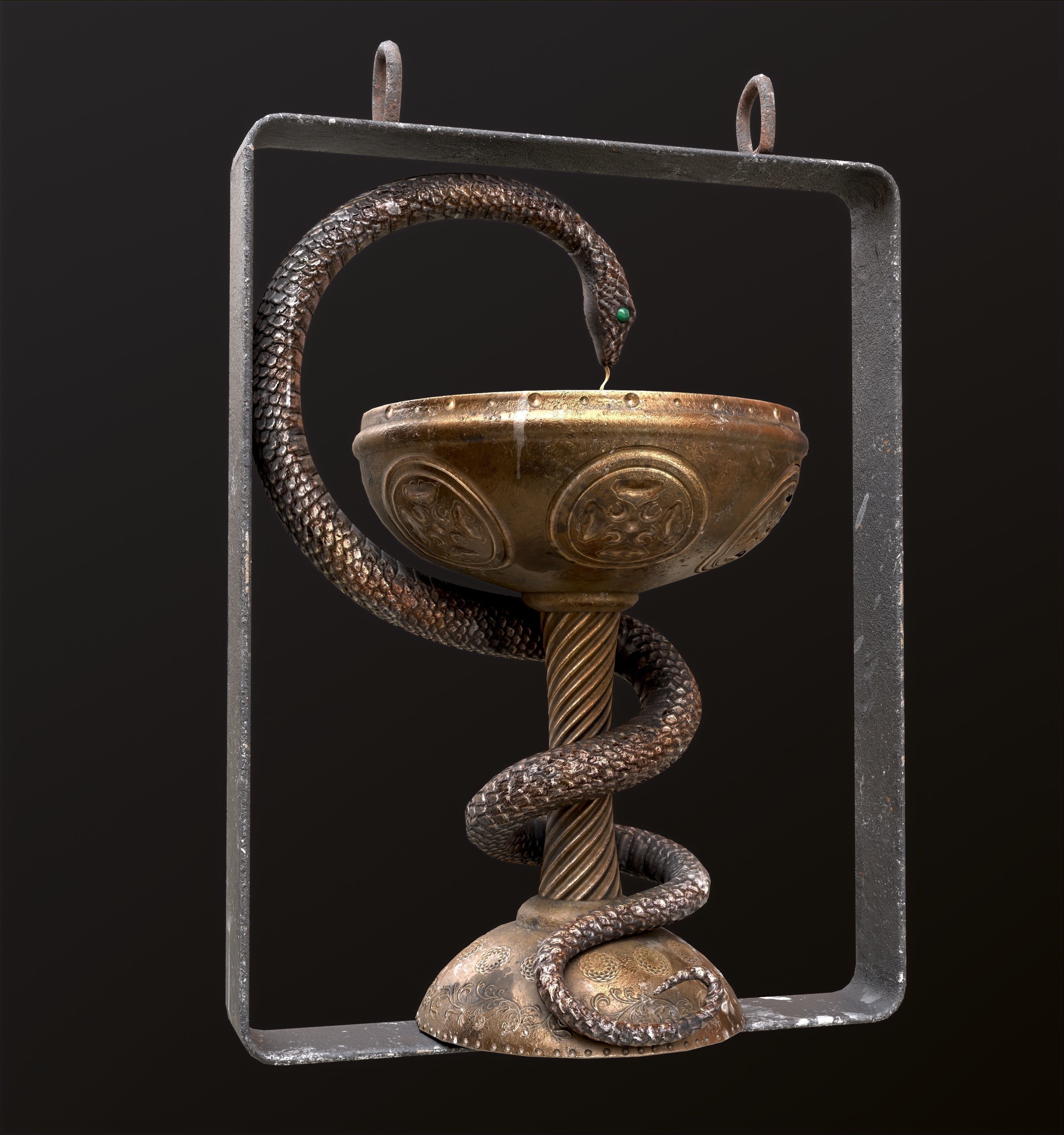 Antique pharmacy sign Bowl of Hygieia Low-poly 3D model_8