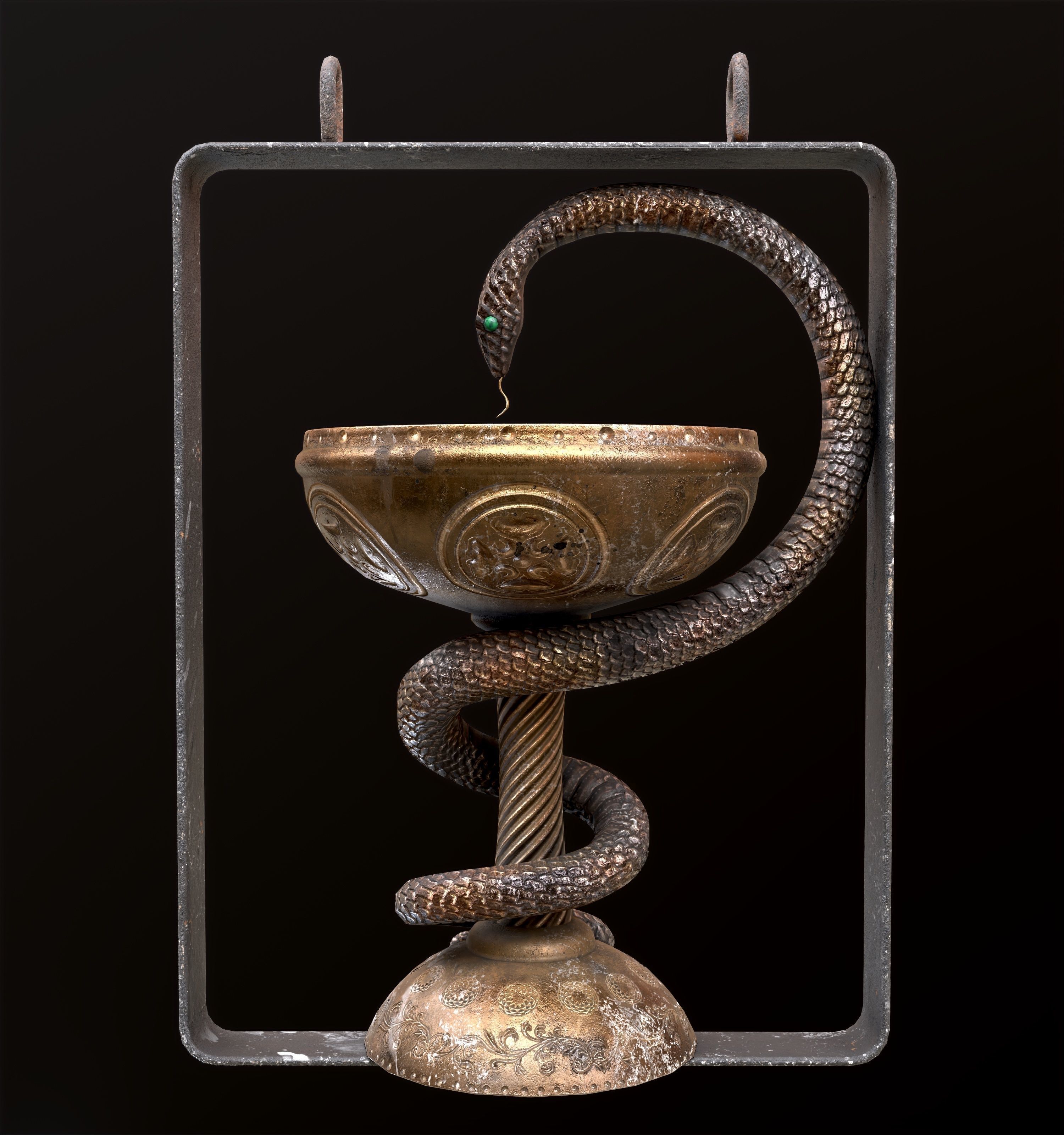 Antique pharmacy sign Bowl of Hygieia Low-poly 3D model_6