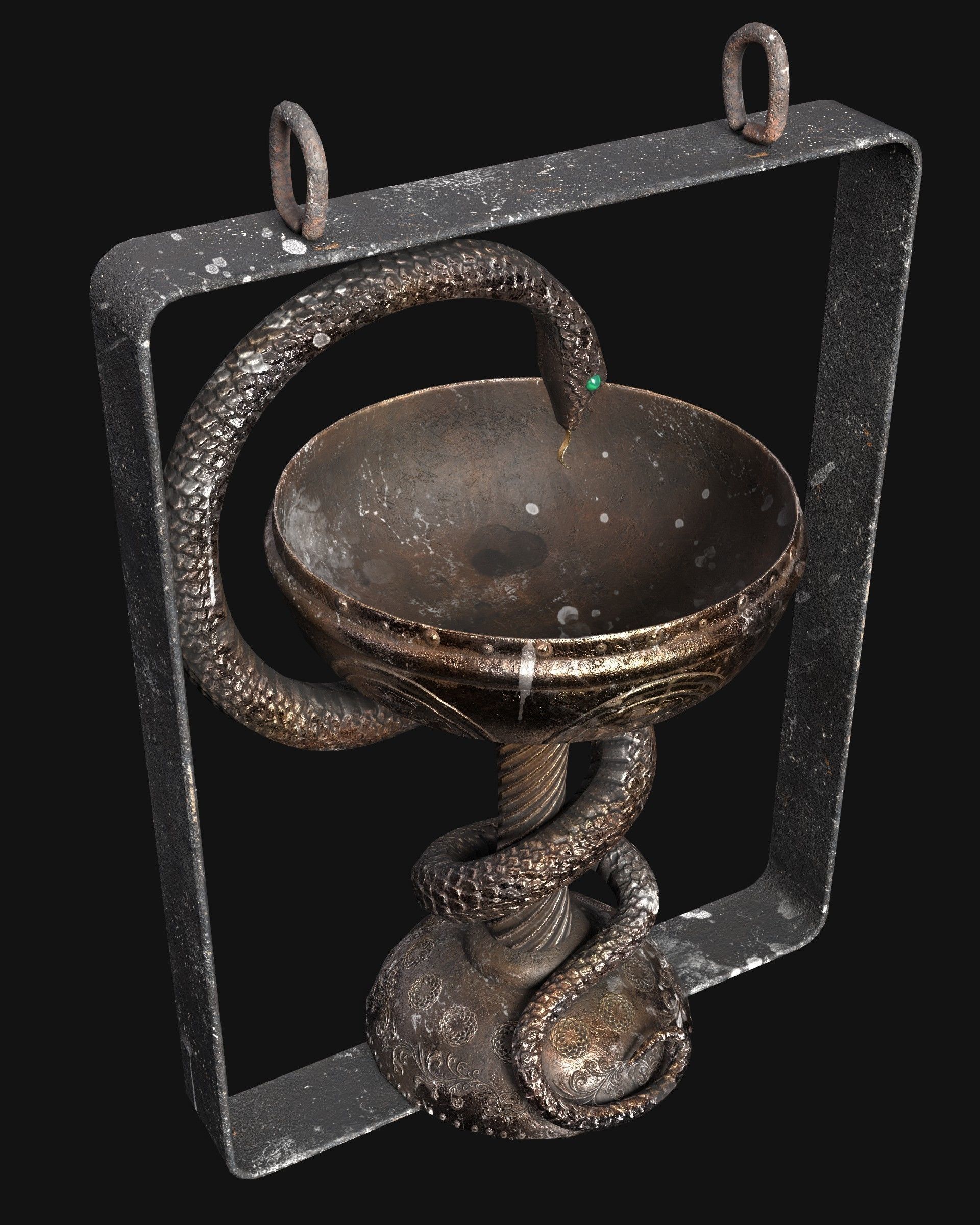 Antique pharmacy sign Bowl of Hygieia Low-poly 3D model_5