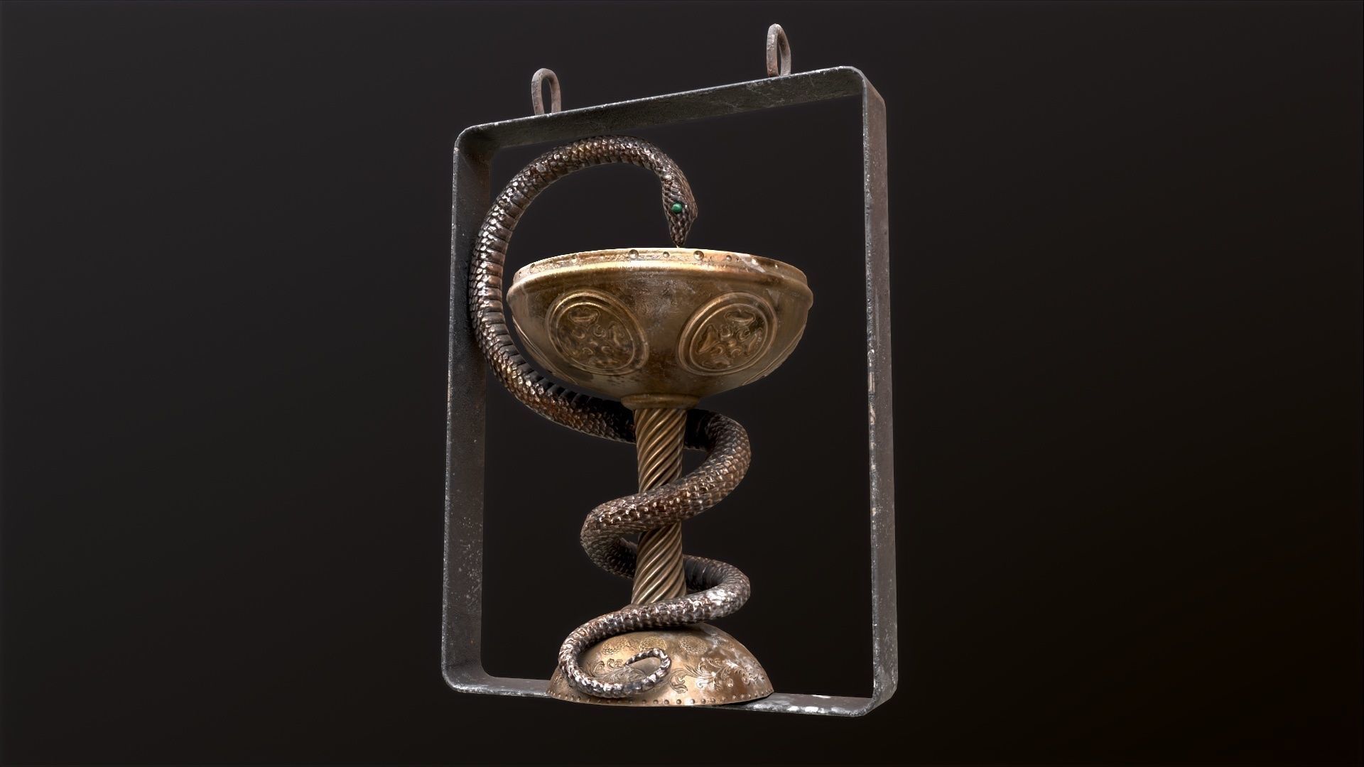 Antique pharmacy sign Bowl of Hygieia Low-poly 3D model_27