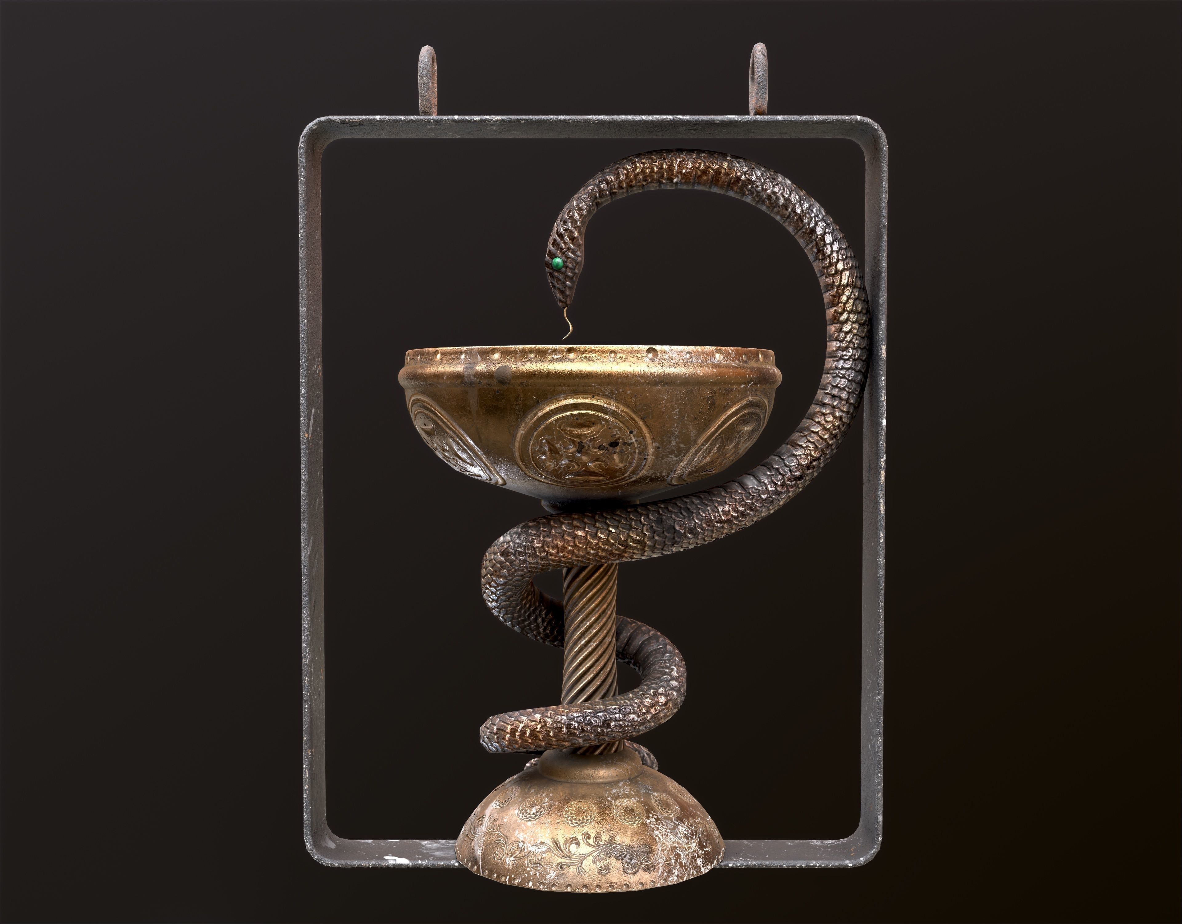 Antique pharmacy sign Bowl of Hygieia Low-poly 3D model_7