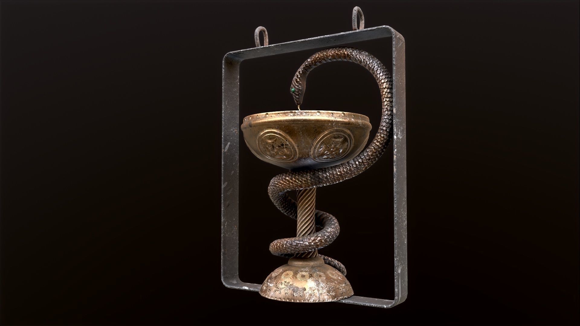 Antique pharmacy sign Bowl of Hygieia Low-poly 3D model_21