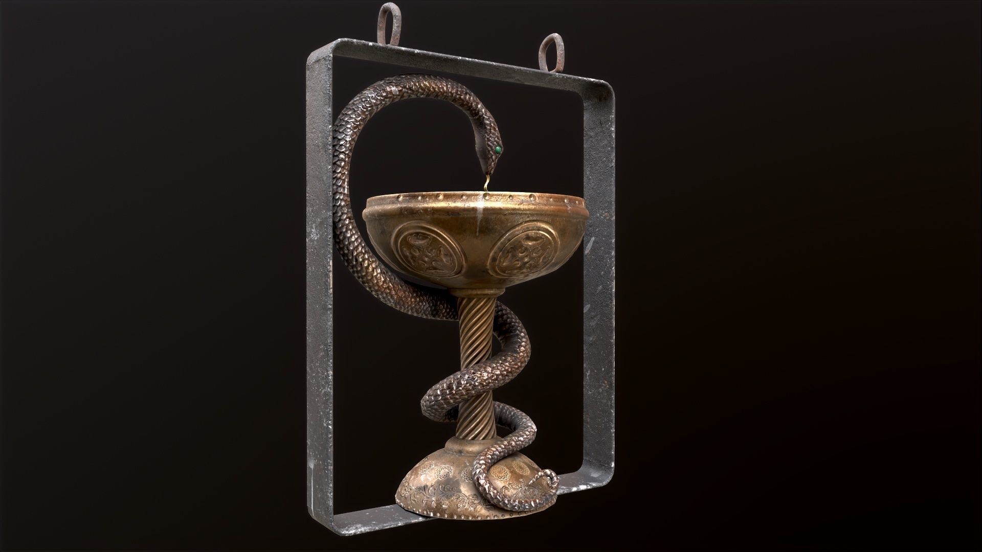 Antique pharmacy sign Bowl of Hygieia Low-poly 3D model_24