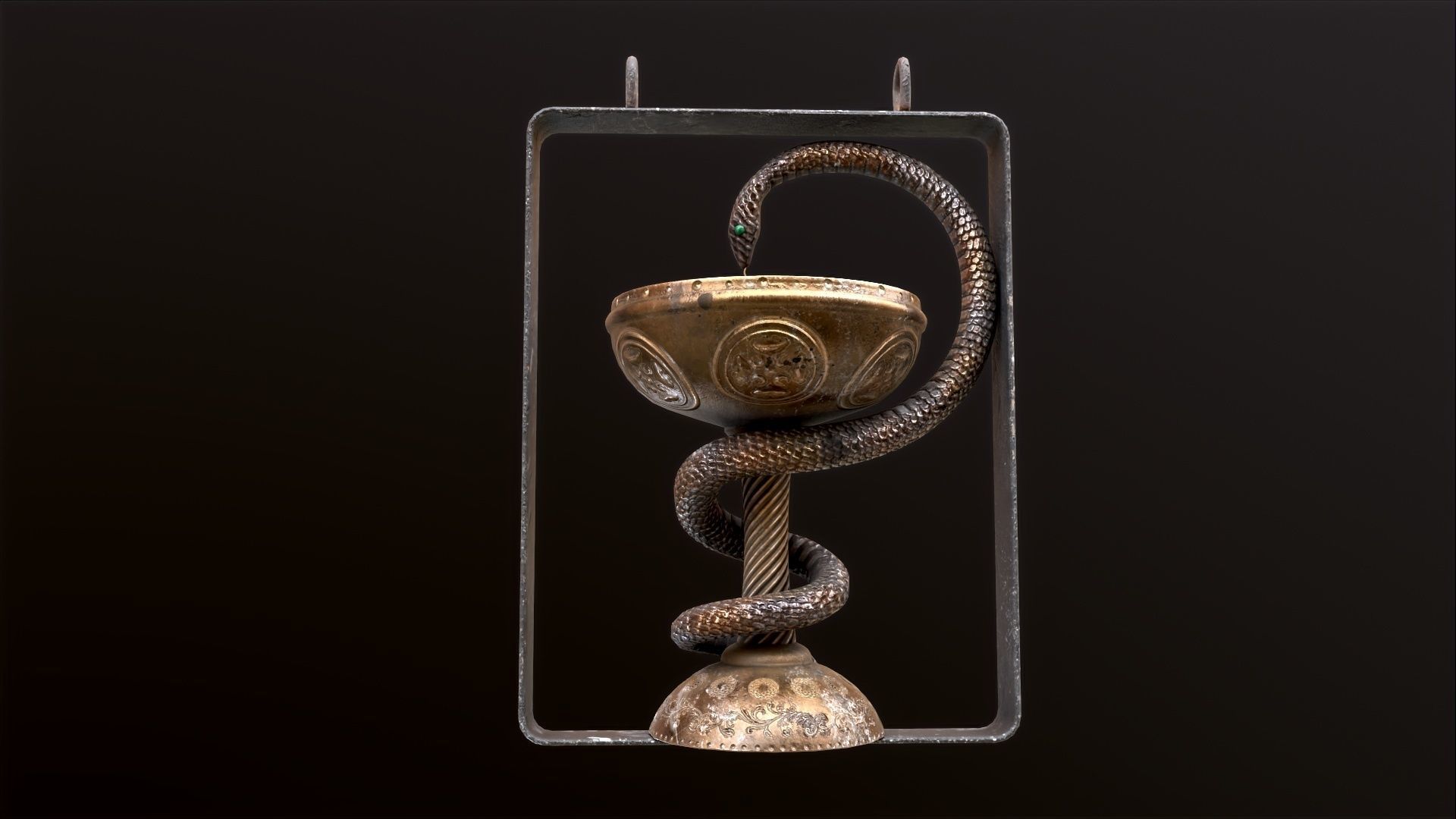 Antique pharmacy sign Bowl of Hygieia Low-poly 3D model_20