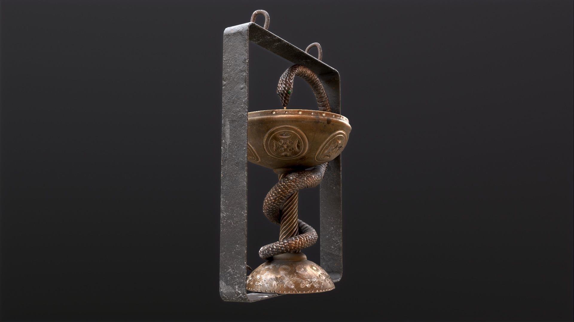 Antique pharmacy sign Bowl of Hygieia Low-poly 3D model_17