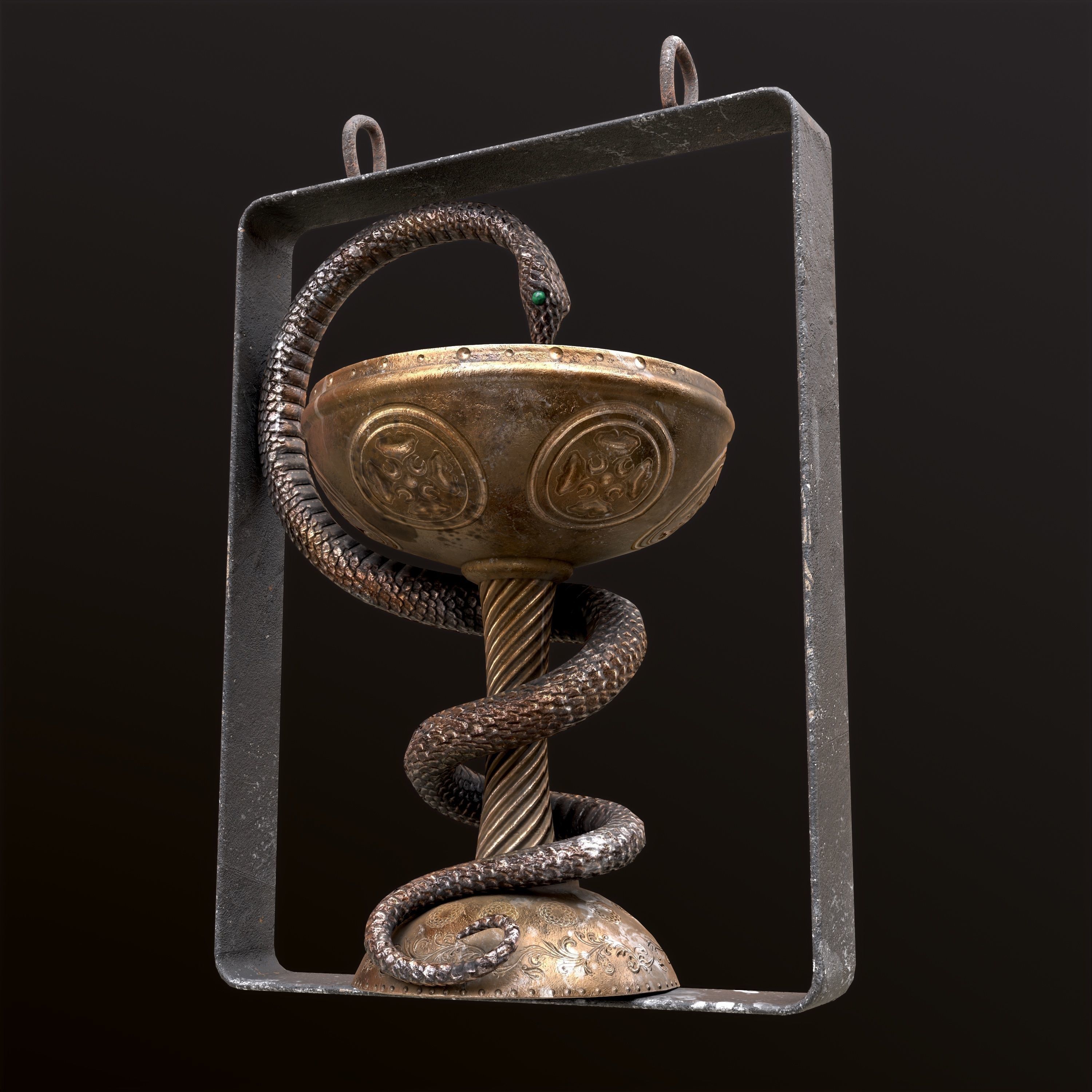 Antique pharmacy sign Bowl of Hygieia Low-poly 3D model_29