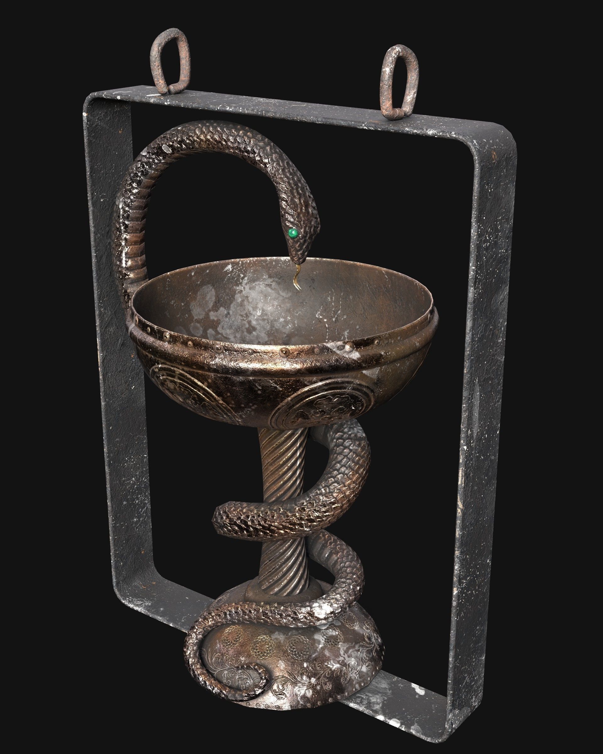 Antique pharmacy sign Bowl of Hygieia Low-poly 3D model_4