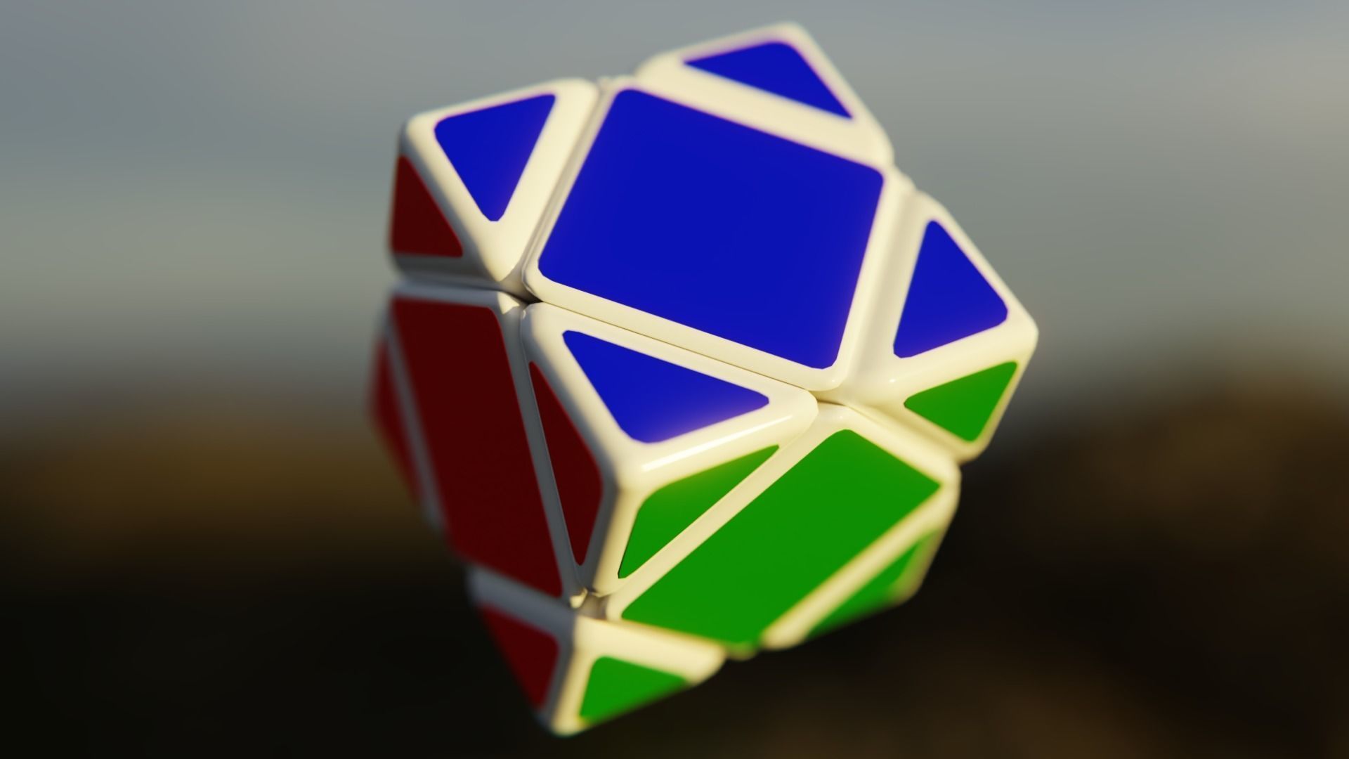 Stylized Skewb Puzzle - Low Poly Rotating Cube 3D Model Low-poly 3D model_4