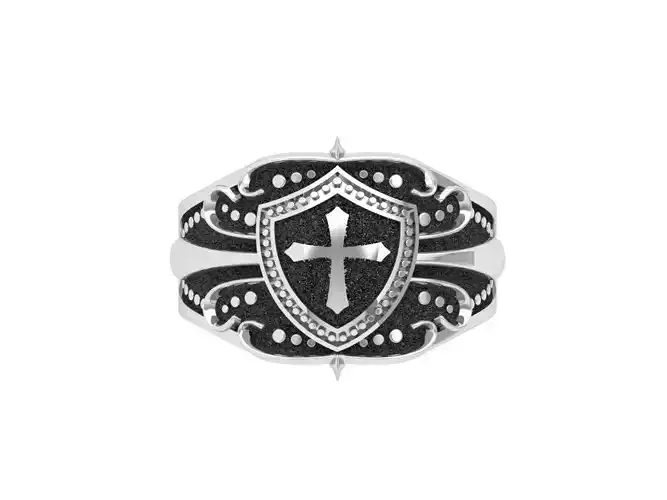Cross in Shield Handmade Sterling Silver Men Ring