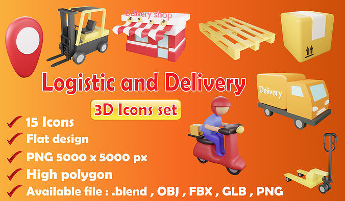 Logistic and Delivery 3D icon flat design collection no 1 3D model