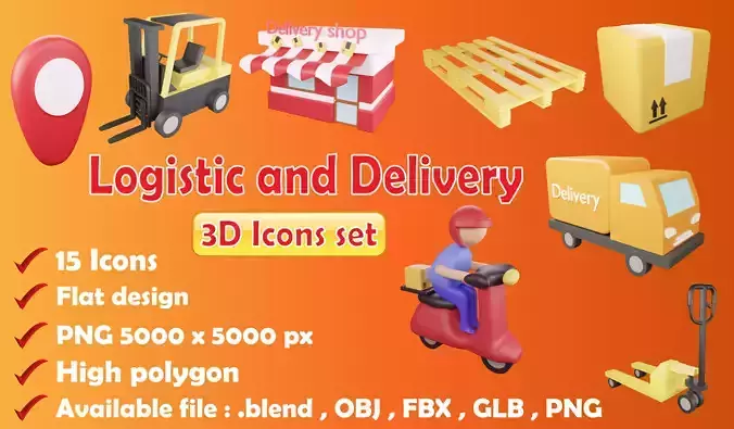Logistic and Delivery 3D icon flat design collection no 1