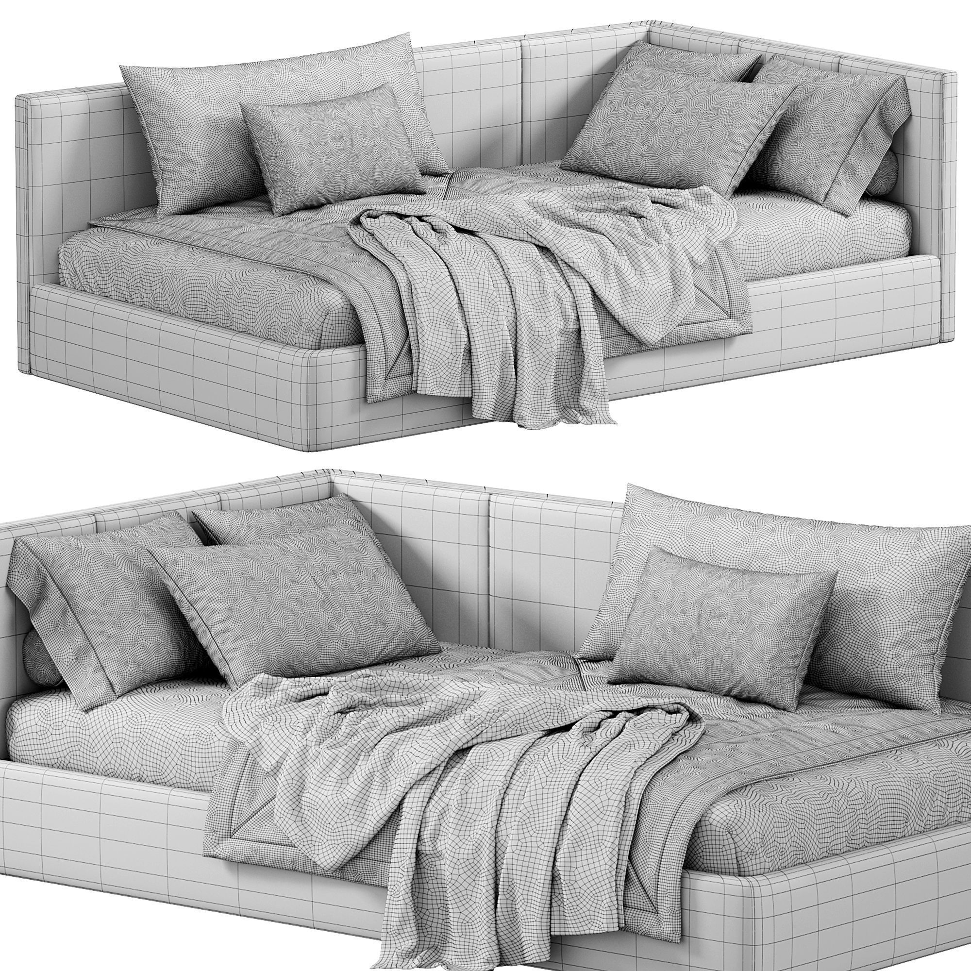 Parfe cushioned Corner bed 3D model_9