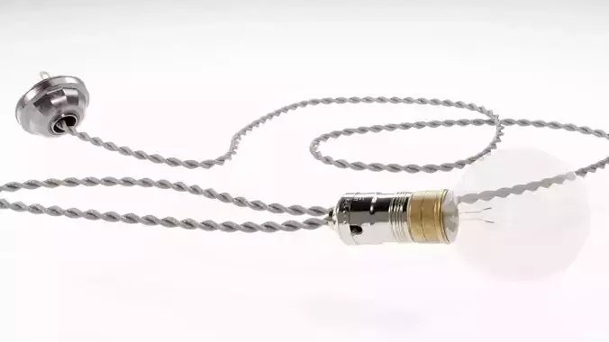 Old Nickeled Brass light bulb socket light bulb and power plug 3D model