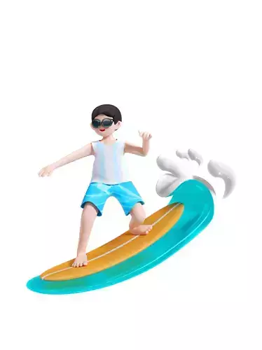 C4D model summer vacation travel  beach surfing sports