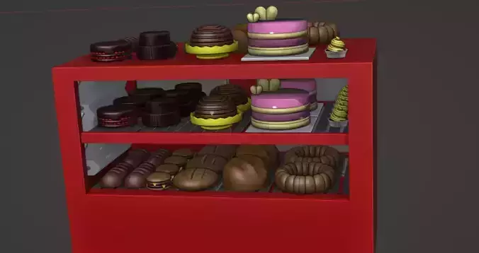 Patisserie Cabinet and pastas refrigerator cabinet Low-poly 3D model