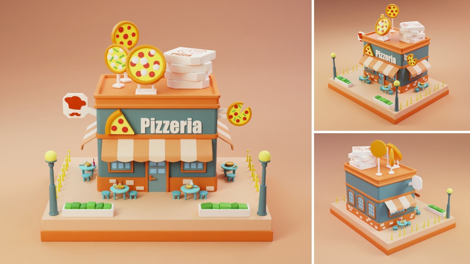 Cartoon Stores Eateries Islands Exteriors Low-poly 3D model_3
