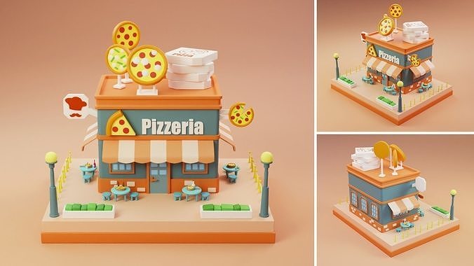 Cartoon Stores Eateries Islands Exteriors Low-poly 3D model 3