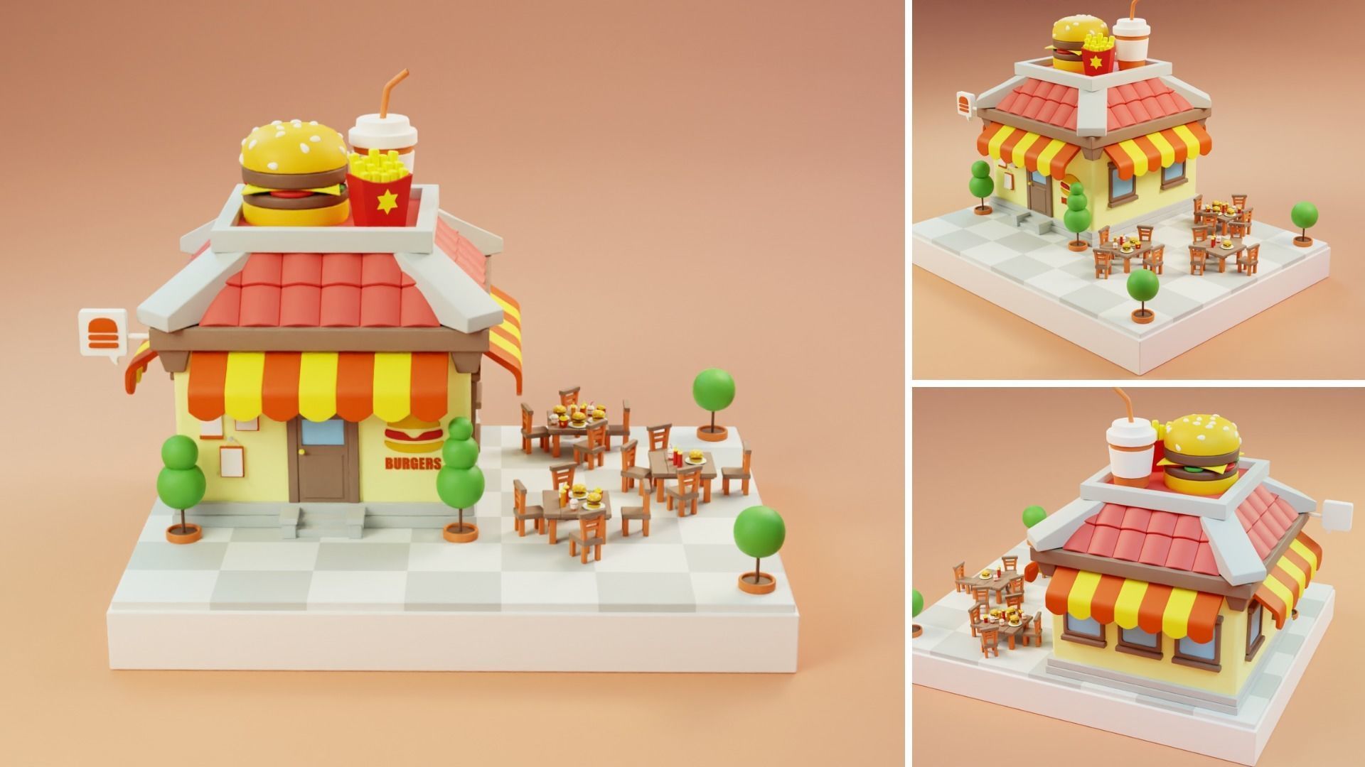 Cartoon Stores Eateries Islands Exteriors Low-poly 3D model_4