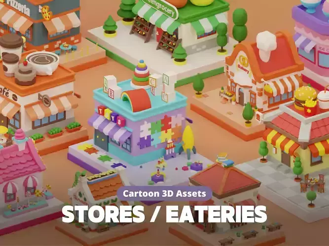 Cartoon Stores Eateries Islands Exteriors