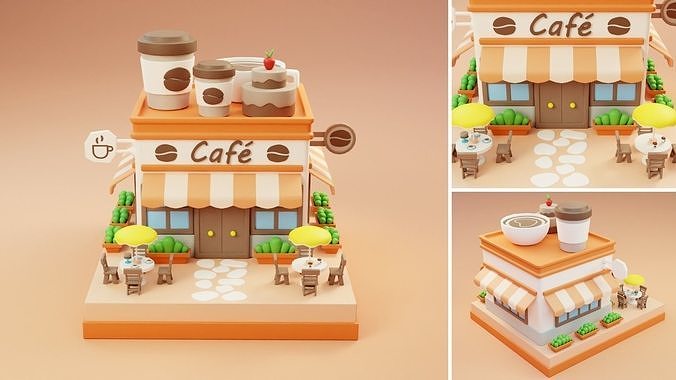 Cartoon Stores Eateries Islands Exteriors Low-poly 3D model 7
