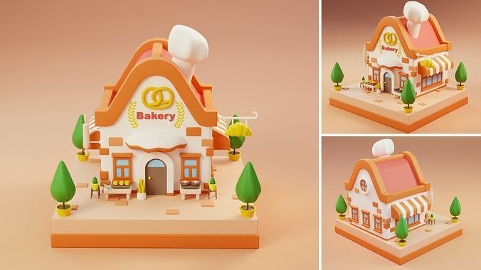 Cartoon Stores Eateries Islands Exteriors Low-poly 3D model 5