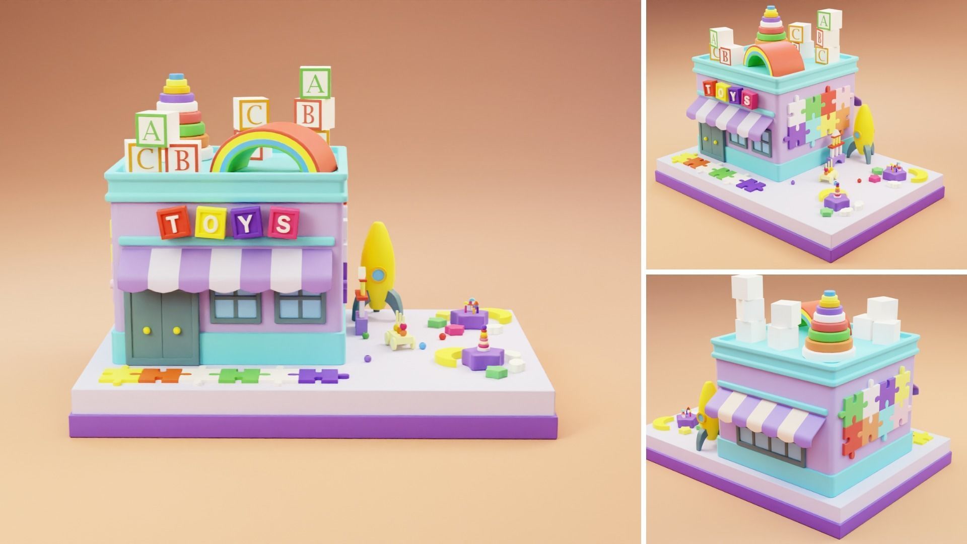 Cartoon Stores Eateries Islands Exteriors Low-poly 3D model_11