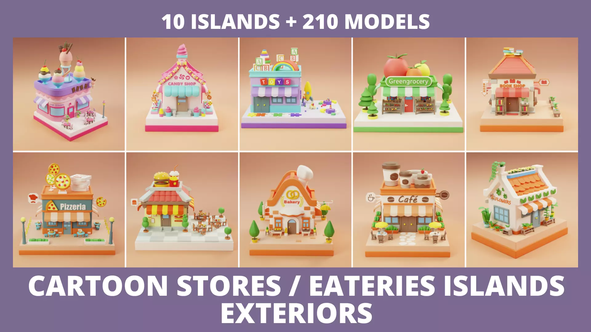 Cartoon Stores Eateries Islands Exteriors Low-poly 3D model_0
