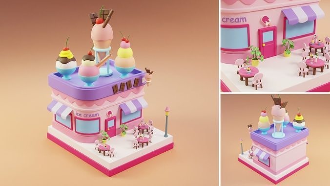 Cartoon Stores Eateries Islands Exteriors Low-poly 3D model 6