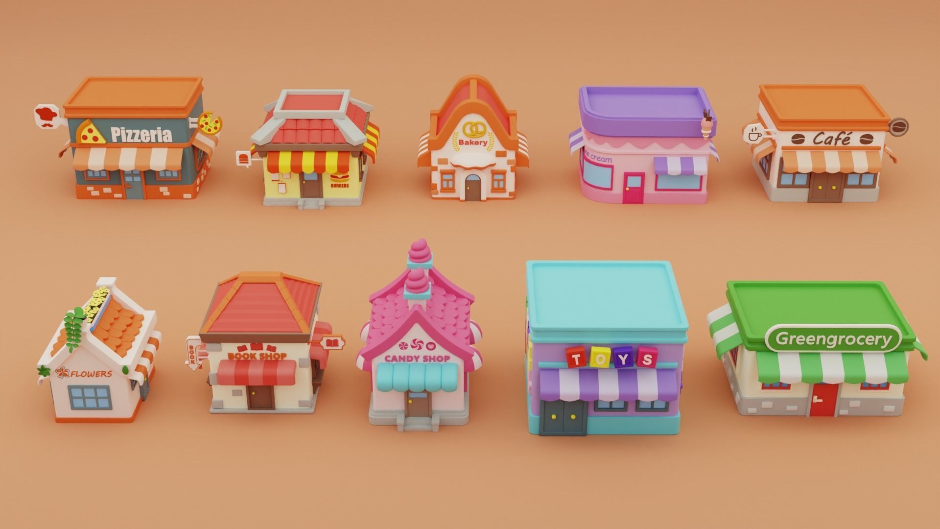 Cartoon Stores Eateries Islands Exteriors Low-poly 3D model_14