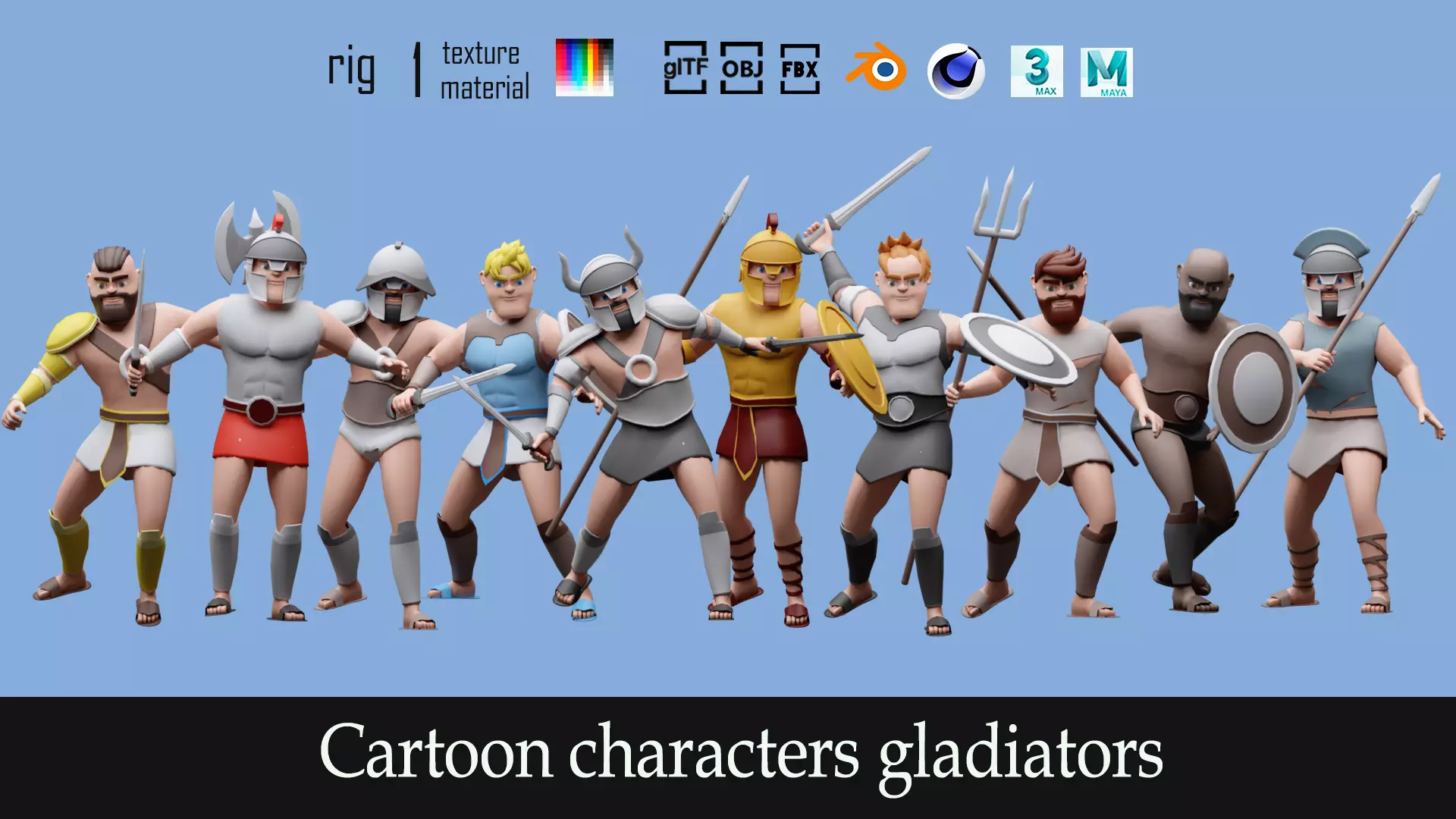 Cartoon characters gladiators  Low-poly 3D model_0