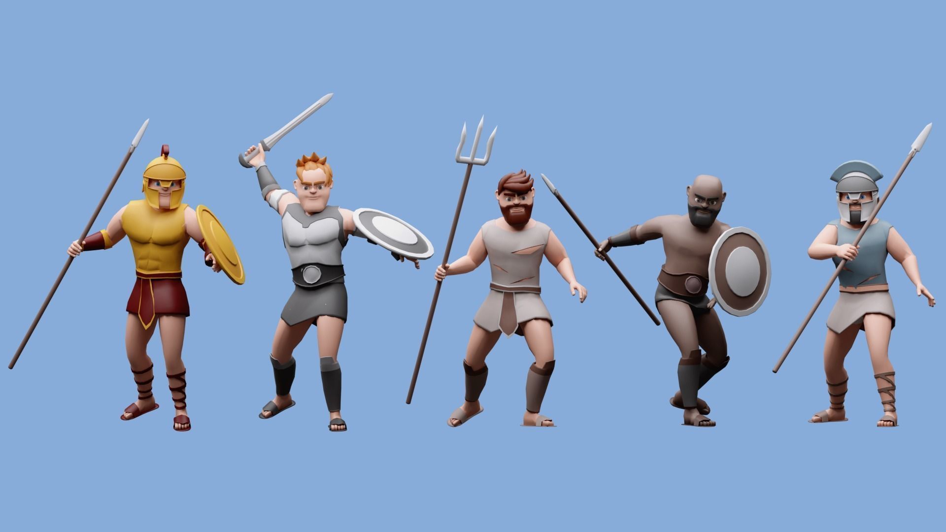 Cartoon characters gladiators  Low-poly 3D model_4