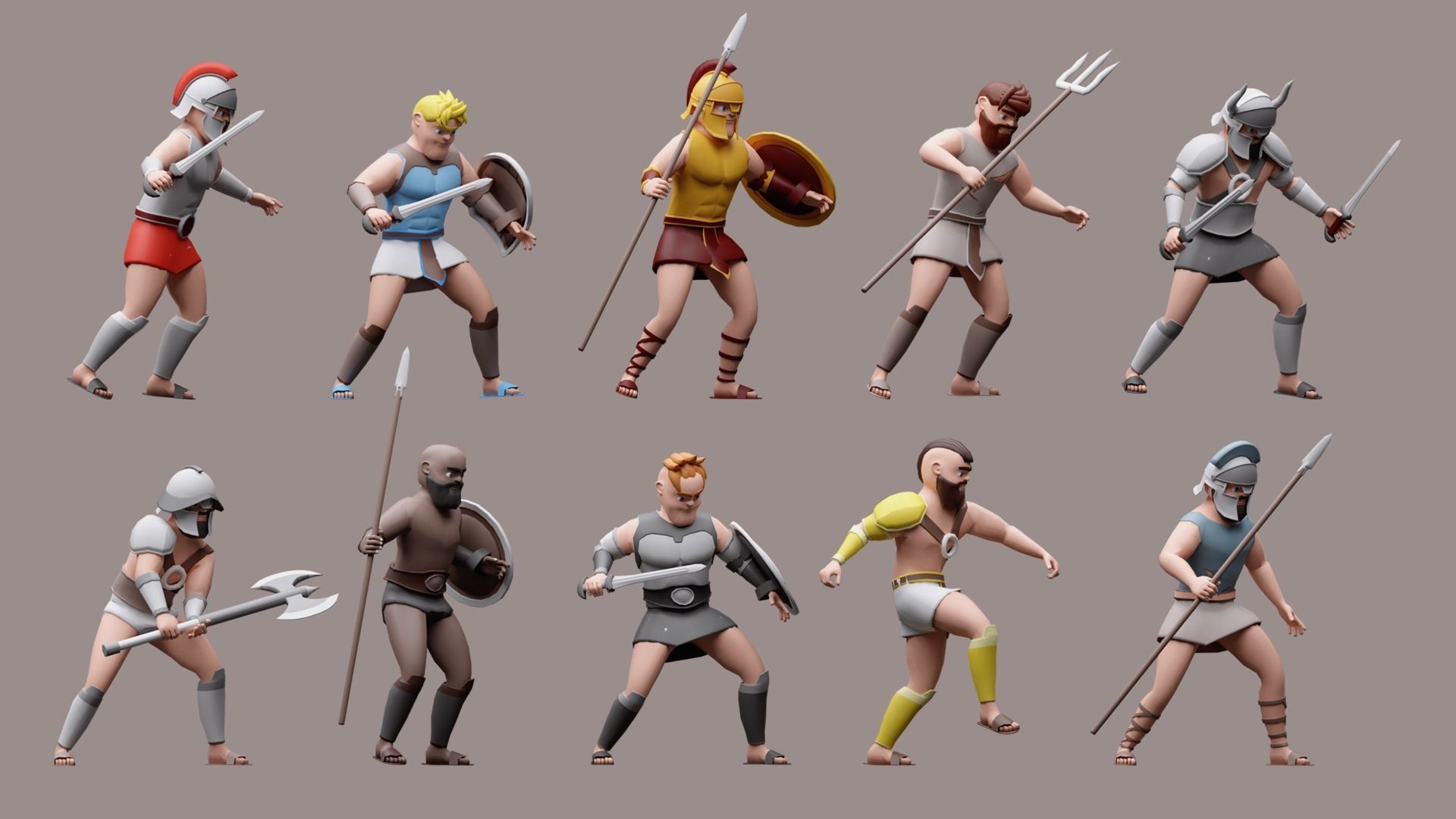 Cartoon characters gladiators  Low-poly 3D model_2