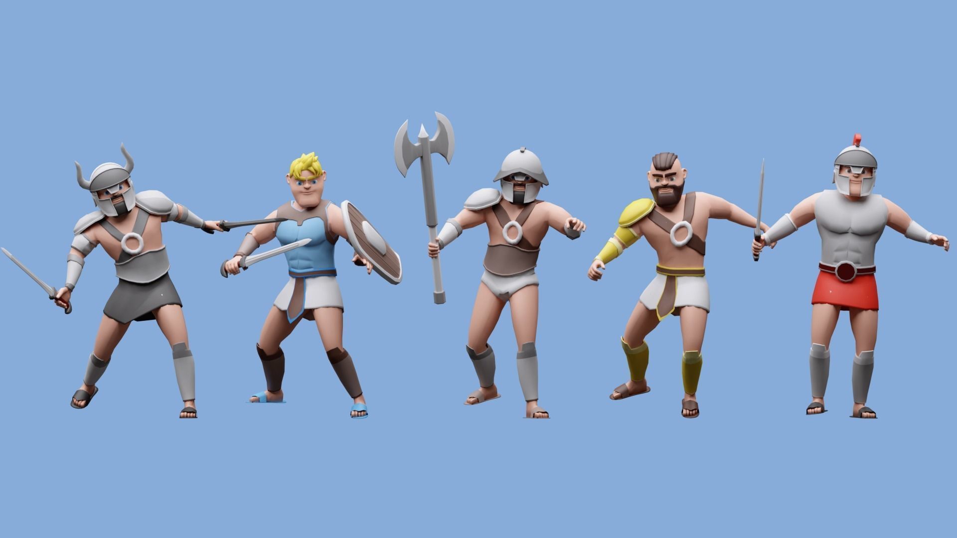 Cartoon characters gladiators  Low-poly 3D model_6