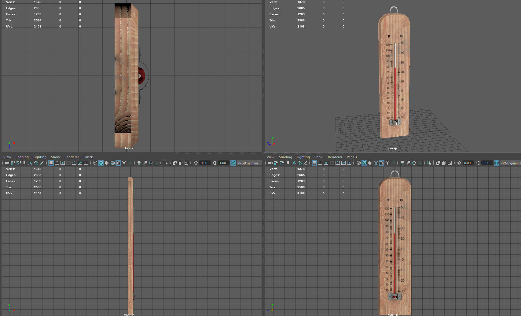 Taditional wooden thermometer Low-poly 3D model_6
