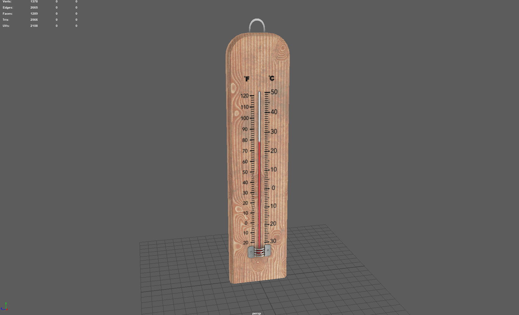 Taditional wooden thermometer Low-poly 3D model_3