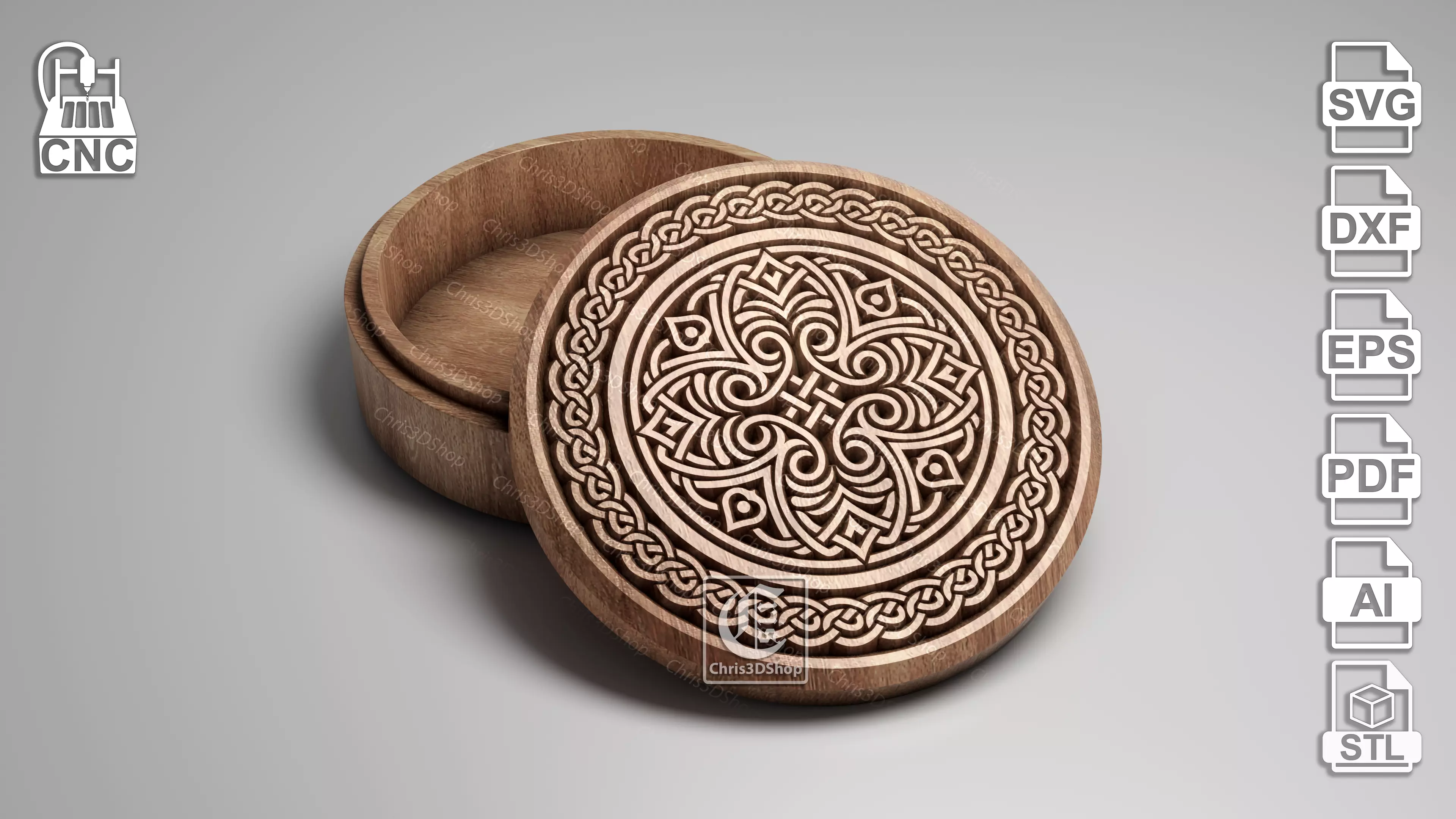 V-Carved Celtic Knot Jewelry Box 2 - Digital Files for CNC 3D print model
