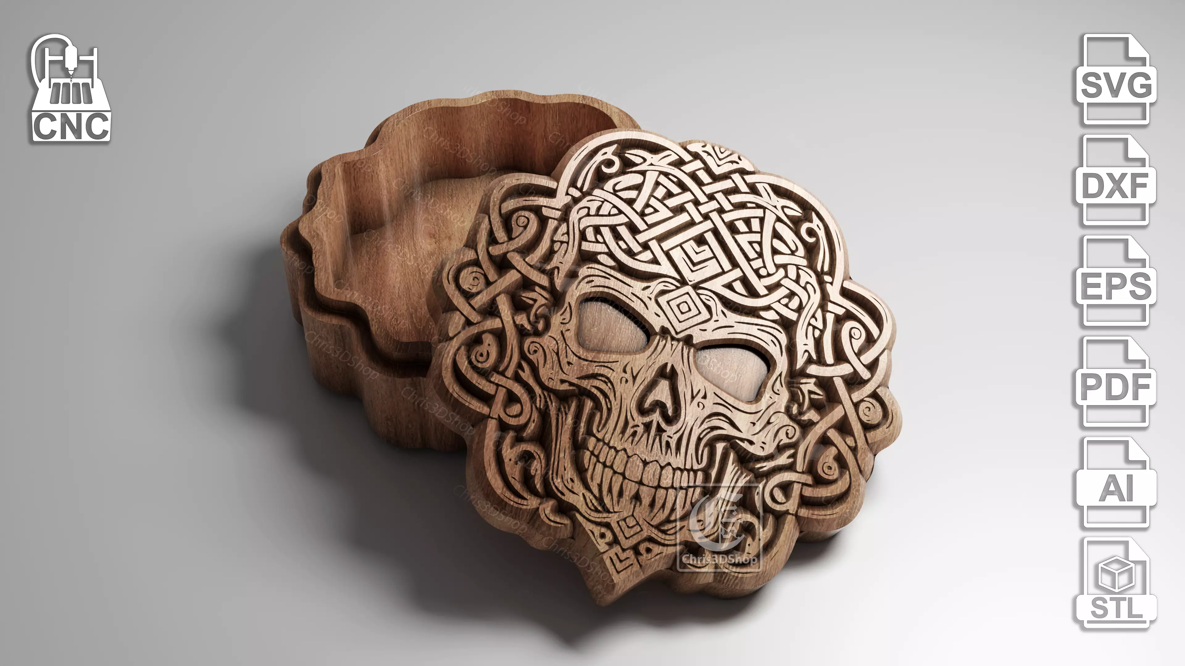 V-Carved Skull Jewelry Box - Digital Files for CNC Router 3D print model