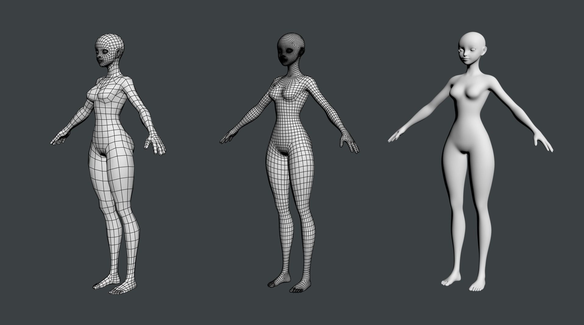Stylized Female 02 Fine Shape Mesh 3D model_10