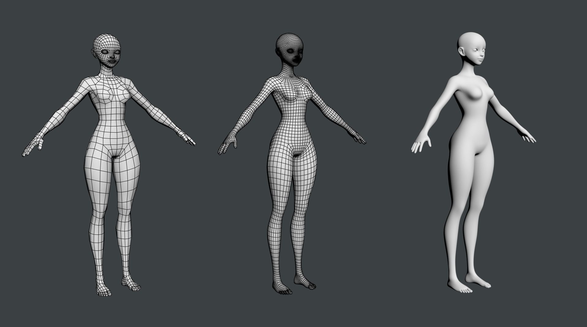 Stylized Female 02 Fine Shape Mesh 3D model_11