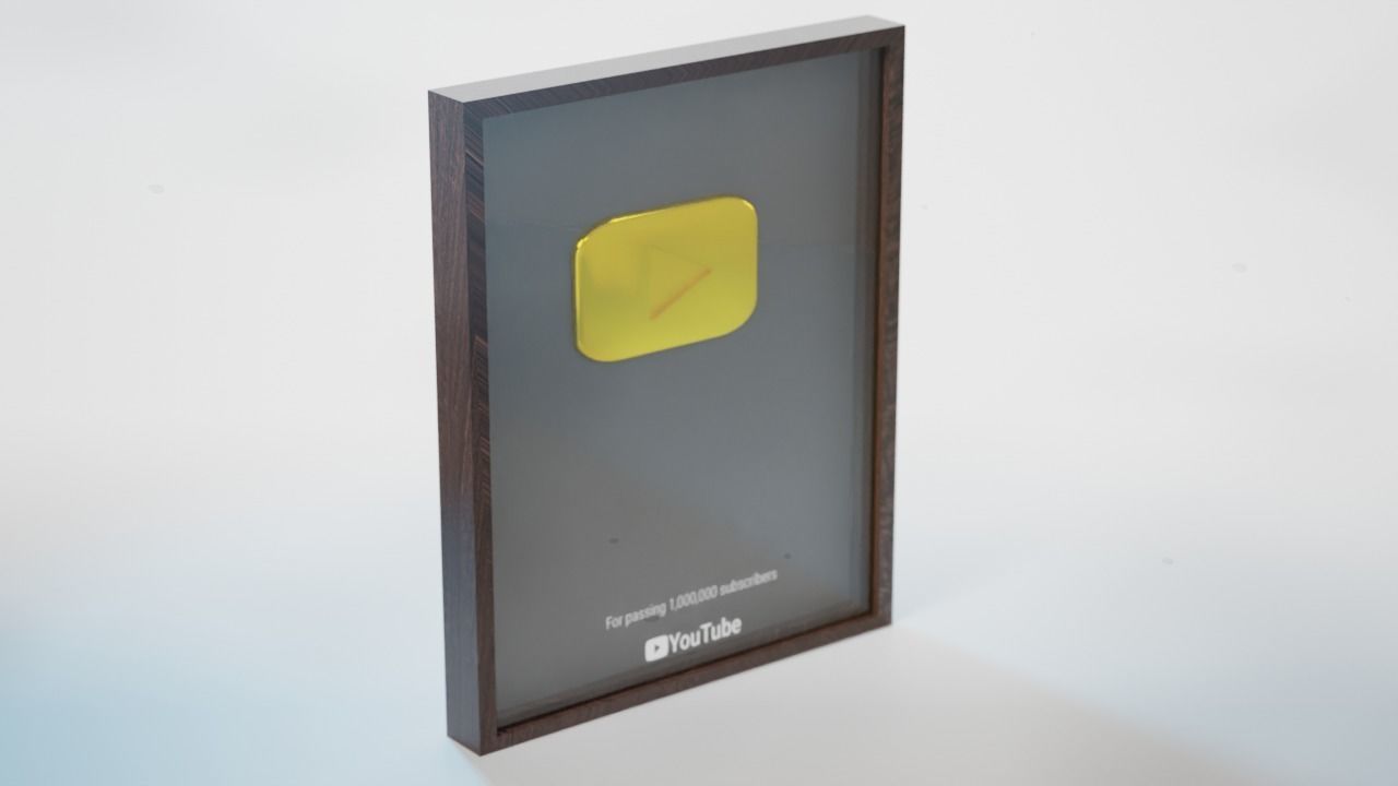 Youtube 1 Million Subscribers Award Youtube Gold Play Button 3D model_4